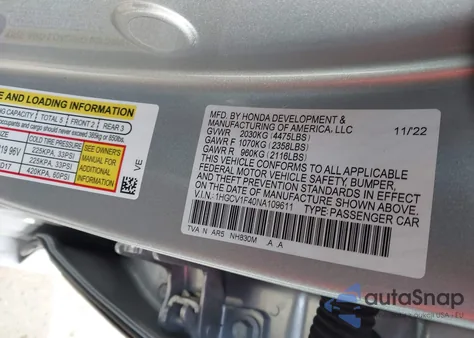 2022 Honda Accord Sport Se z USA, uszkodzony, nr VIN 1HGCV1F40NA109611